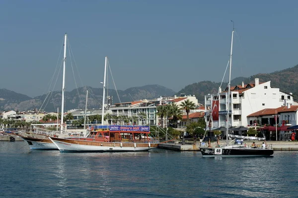 MARMARIS,TURKEY - OCTOBER 30, 2019:Sea vessels at the waterfront of the Turkish city of Marmaris