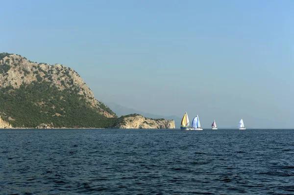 Marmaris Turkije Oktober 2019 Jachten Egeïsche Zee Bij Turkse Stad — Stockfoto