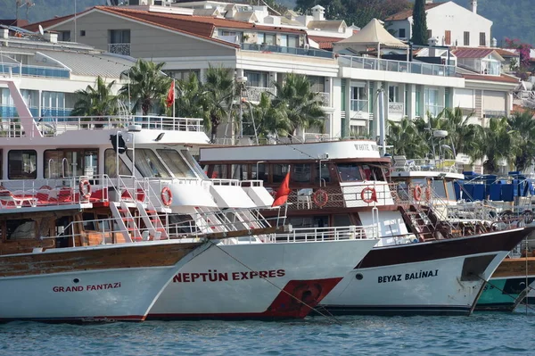 Marmaris Turchia Ottobre 2019 Barche Diporto Sul Lungomare Della Città — Foto Stock