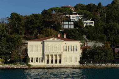 İSTANBUL, TÜRKEYE - 3 Kasım 2019: İstanbul 'un Beykoz bölgesindeki Asya yakasının İstanbul Boğazı' ndan görünüşü