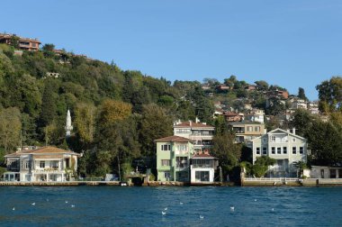 İSTANBUL, TÜRKEYE - 3 Kasım 2019: İstanbul 'un Beykoz bölgesindeki Asya yakasının İstanbul Boğazı' ndan görünüşü