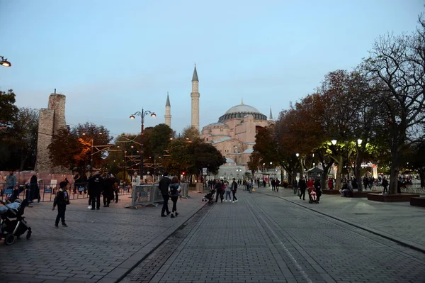 Istanbul Turkey Listopad 2019 Widok Nocną Katedrę Hagia Sophia Placu — Zdjęcie stockowe