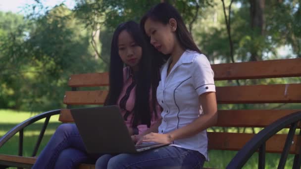 Menina explica amigo ponto principal no projeto — Vídeo de Stock