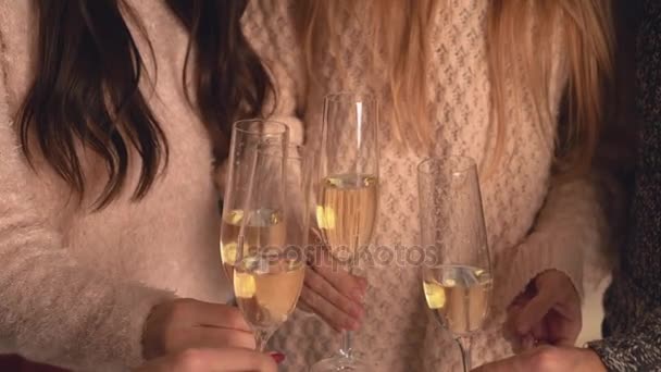 Mãos masculinas e femininas segura brindes de vinho . — Vídeo de Stock