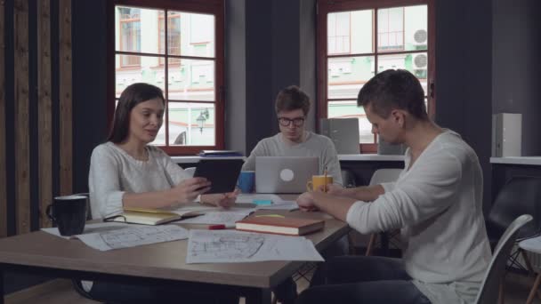 Trabalhadores amigáveis em videoconferência de arranque — Vídeo de Stock