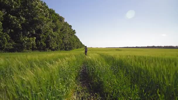 Promenade féminine avec animal de compagnie. — Video