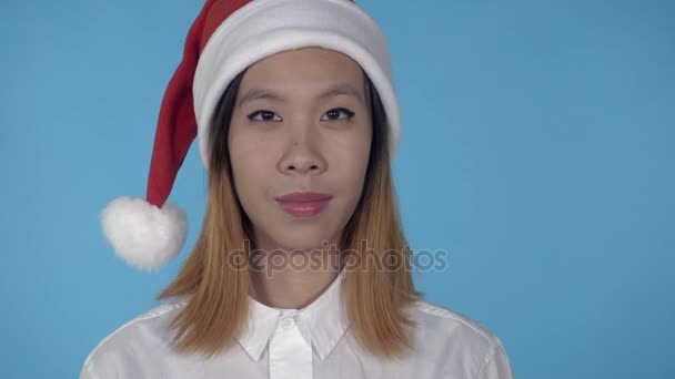 Beautiful korean girl christmas showing gesture ok — Stock Video