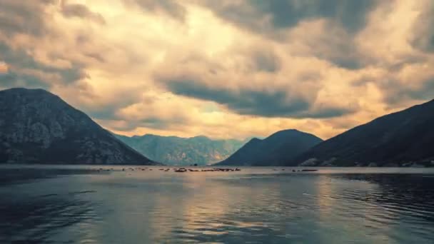 The cloudy sky of the side of the Kotor Bay, the cyclone forms thunderclouds. Time lapse shot for background — 비디오