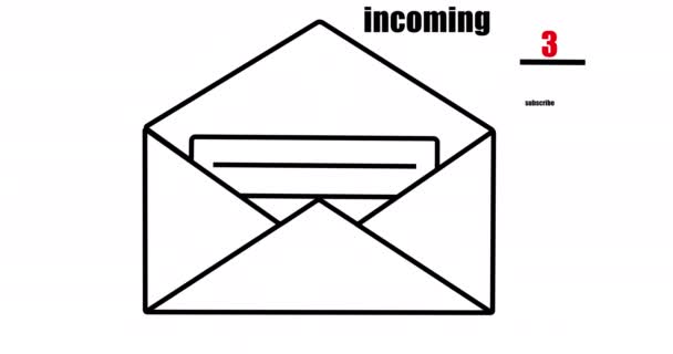 Анимация конверта со счетчиком входящих писем — стоковое видео