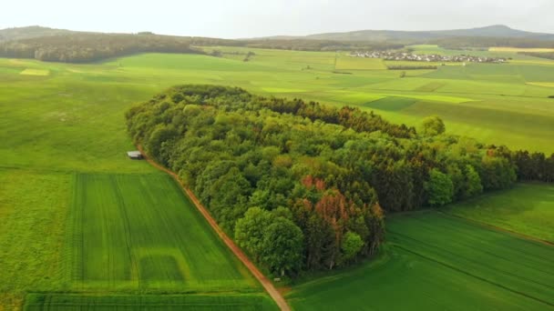 Drönare flyger ovanför förort med vårlandskap — Stockvideo