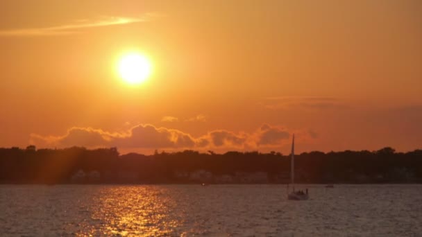 Zeilboot aan het meer in Canada - zonsondergang — Stockvideo