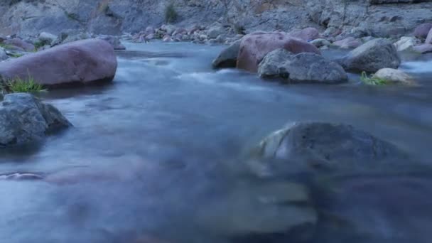 Water stroomsnelheid van een rivier met stenen time-lapse — Stockvideo