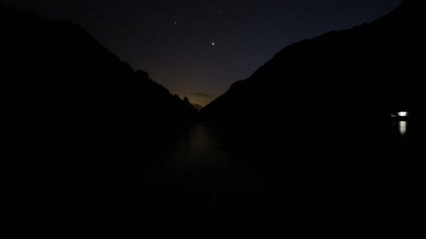 Night time lapse at a lake on the Pyrenees — Stock Video