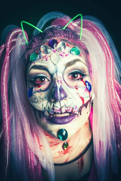 Assustador halloween mulher closeup estúdio tiro — Fotografia de Stock