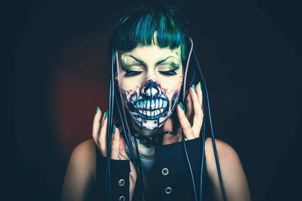 scary cyber skeleton woman studio