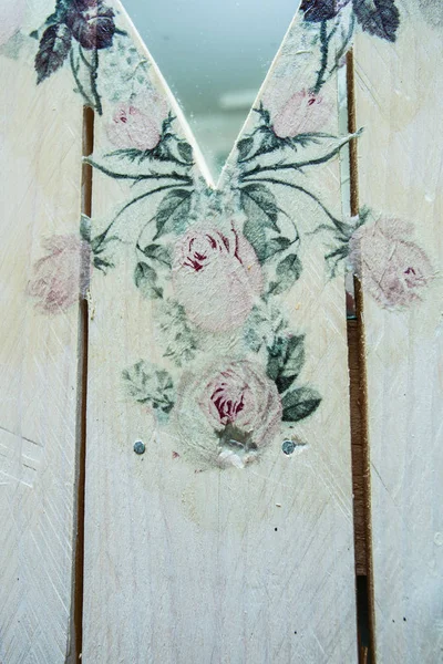 Detail on home wooden frame mirror painted and decorated diy — Stock Photo, Image