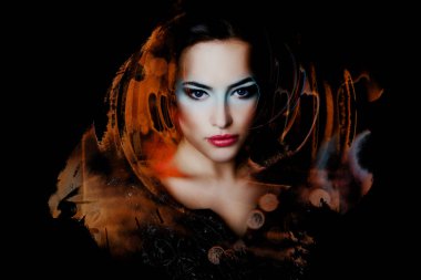 Güzel bir kadın soyut şekillerde çifte pozlama modern tarz por