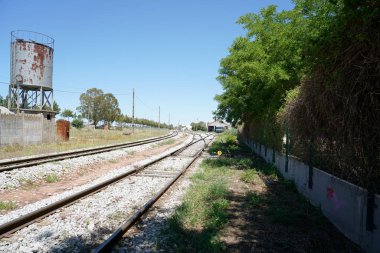                            Kısmen çürümüş tren vagonları olan eski bir demiryolu tesisi.    