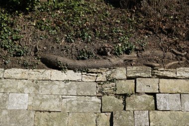 Doğal taş malzemelerden yapılmış süslü duvarlar.
