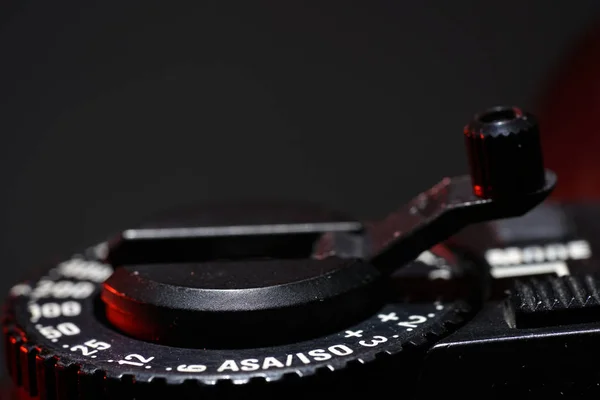 Pequeña Manivela Para Transporte Películas Fotografiada Una Vieja Cámara Estudio — Foto de Stock