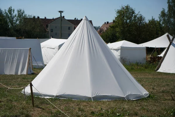 Tábori Élet Benyomásai Egy Középkori Németországi Fesztiválon Stock Kép