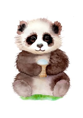 Şirin panda ile suluboya çizimi.