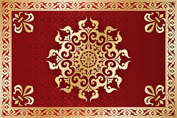 ORNAMENT ON THE BACKGROUND. GOLDEN CONTOUR. TRANSITION OF COLORS. ISLAMIC, EASTERN, ARAB, PERSIAN, KAZAKH