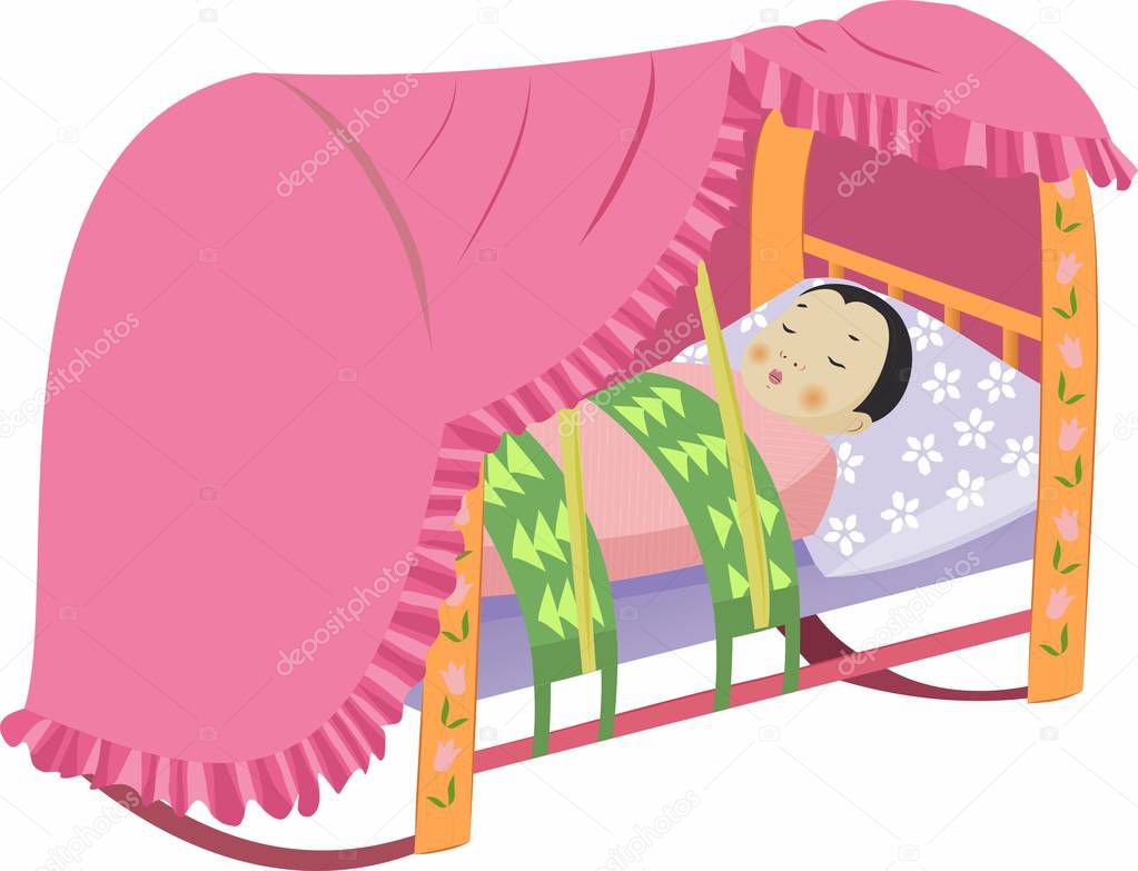 Kazakh cradle with a baby. Vector illustration