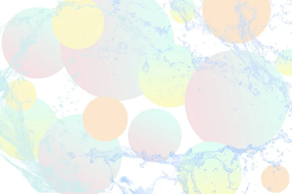 Delicate multi-colored circles with splashes of water on a white background