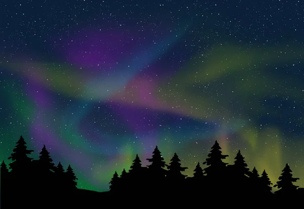 Forest Silhouette Backdrop Northern Lights — Stock Photo, Image