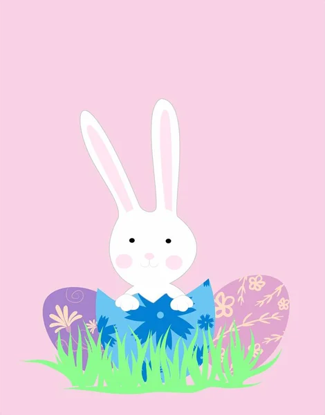 Easter Bunny Greeting Card Easter Eggs Pink Background — Stock Vector