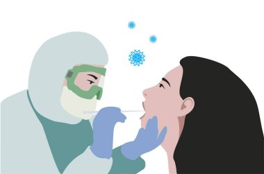 Koruyucu giysili bir doktor koronavirüs için leke sürer.