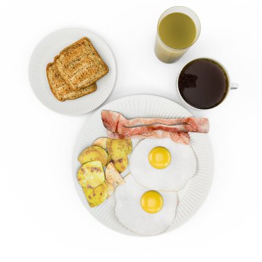 sahanda yumurta, tost, meyve suyu ve kahve Kahvaltı.