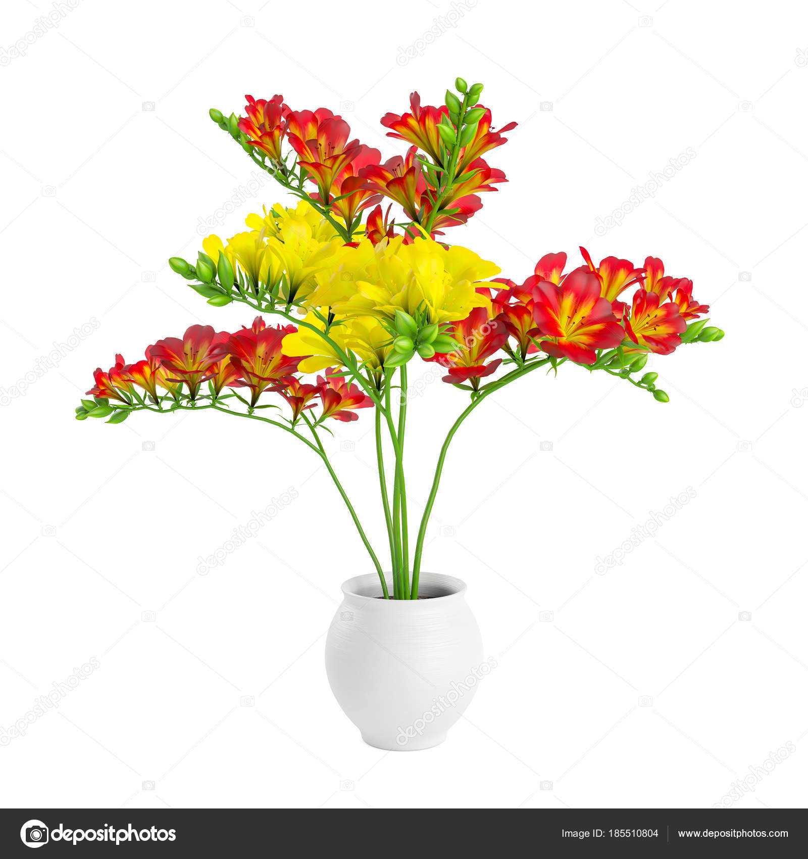 Bouquet Fleurs Hasard Fleurs Planté Pot Céramique Blanche