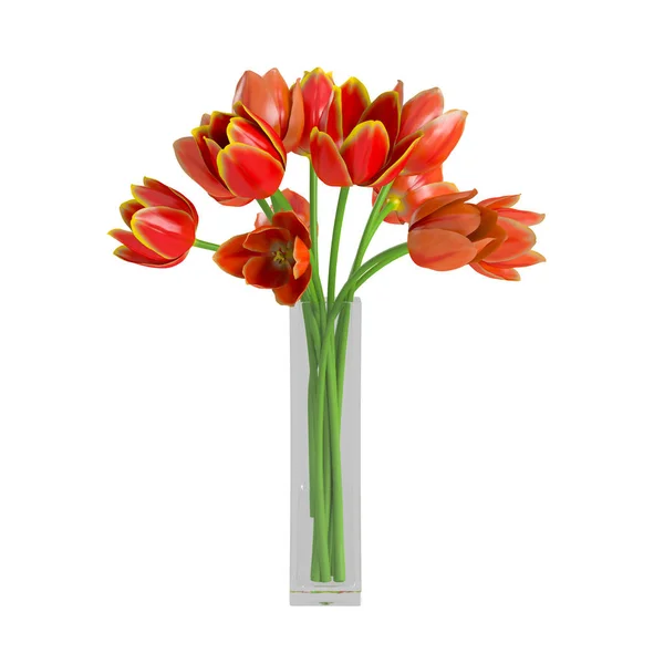 Decorative Tulips Transparent Glass Vase Isolated White Background Rendering Illustration — Stock Photo, Image