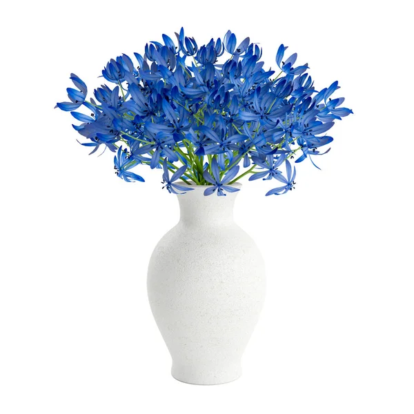 Декоративные Синие Цветы Посадили Белый Керамический Горшок Изолированы Белом Фоне — стоковое фото