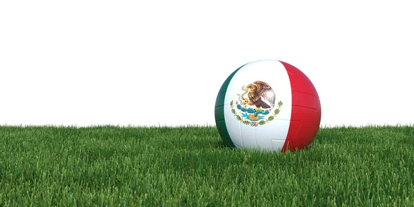 Mexikanische Fahne Fußballball liegt im Gras WM 2018 — Stockfoto