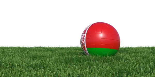 Wit-Rusland Wit-Russische vlag voetbal liggen in het gras WK 20 — Stockfoto
