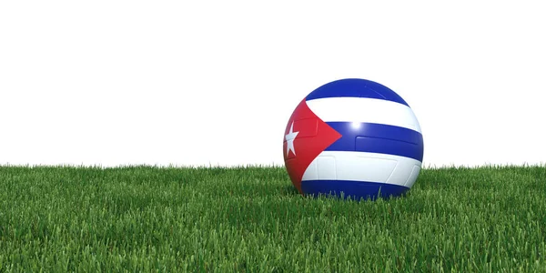 Cuba pelota de fútbol bandera cubana acostado en césped Copa del Mundo 2018 — Foto de Stock