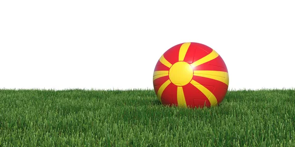 Macedonië Macedonisch vlag voetbal liggen in het gras WK 2 — Stockfoto