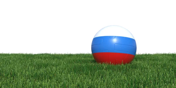 Russia Russo bandiera pallone da calcio sdraiato in erba coppa del mondo 2018 — Foto Stock