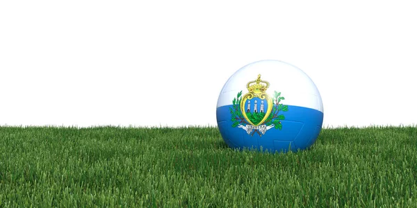 Piłka nożna flaga San Marino, leżąc na trawie MŚ 2018 — Zdjęcie stockowe