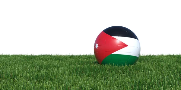 Jordânia bola de futebol bandeira jordaniana deitado na grama — Fotografia de Stock