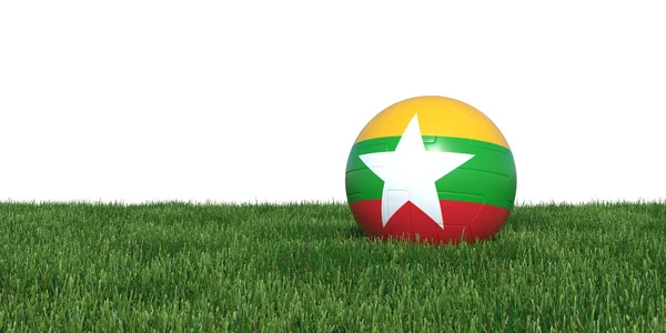 Mianmar új flag futball-labda feküdt a fűben — Stock Fotó