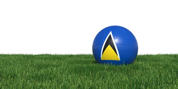 Saint Lucia flagga fotboll bollen liggande i gräset — Stockfoto