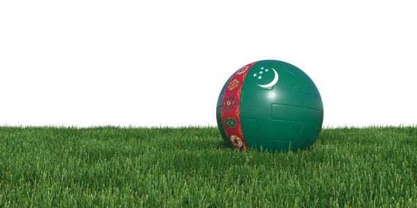 Turkmenistan bandiera pallone da calcio sdraiato in erba — Foto Stock