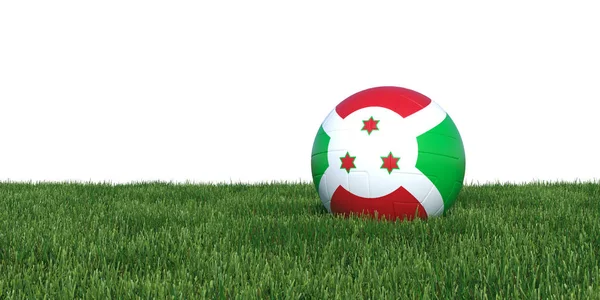 Burundian burundi flag soccer ball lying in grass — Stock Photo, Image
