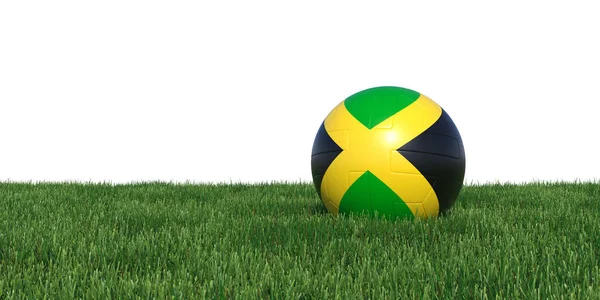 Jamaica vlag Jamaicaanse voetbal liggen in het gras — Stockfoto