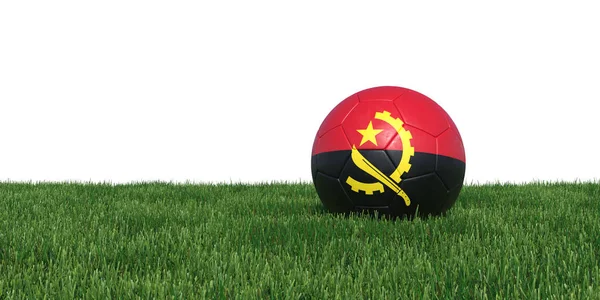 Angola Angolan flag soccer ball lying in grass — Stock Photo, Image