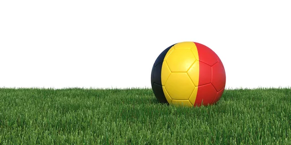 Belga Bélgica bola de futebol bandeira deitado na grama — Fotografia de Stock